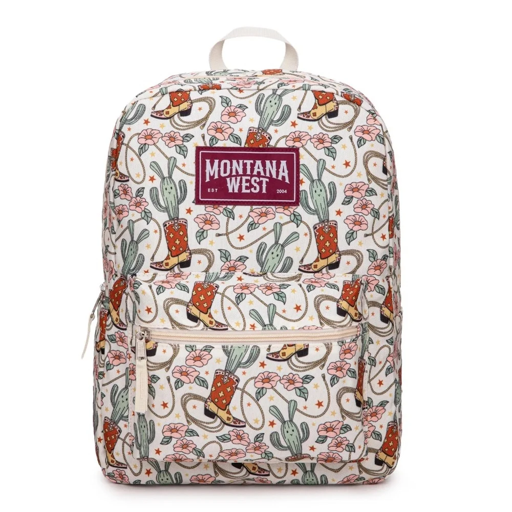 Montana West Cowboy Boots Cactus Print Backpack -2Pcs Set - Khaki